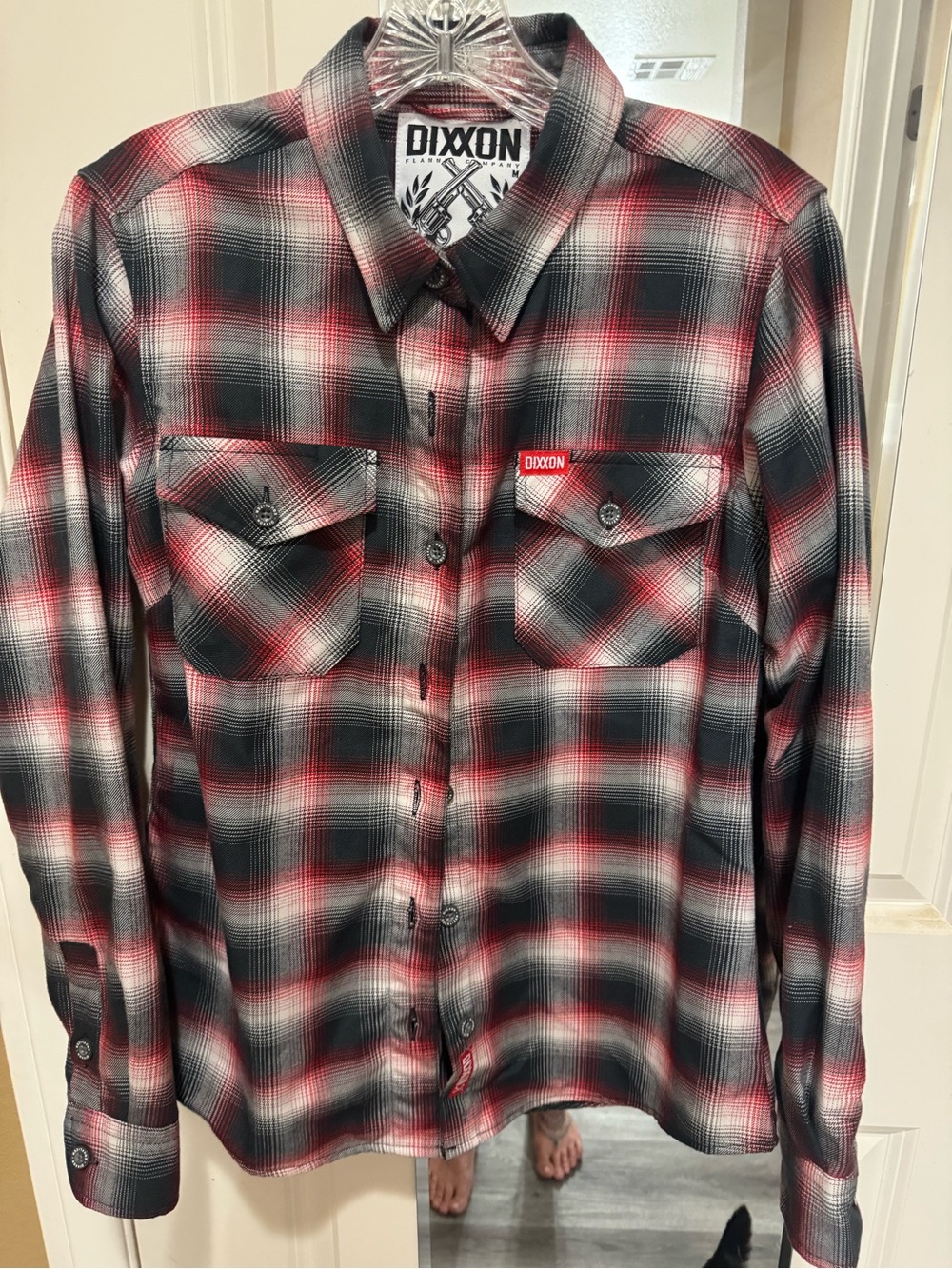 DIXXON Red, Black & White Plaid Button-Down women’s Flannel